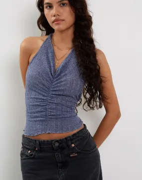 Enzley Knitted Halterneck Top in Navy