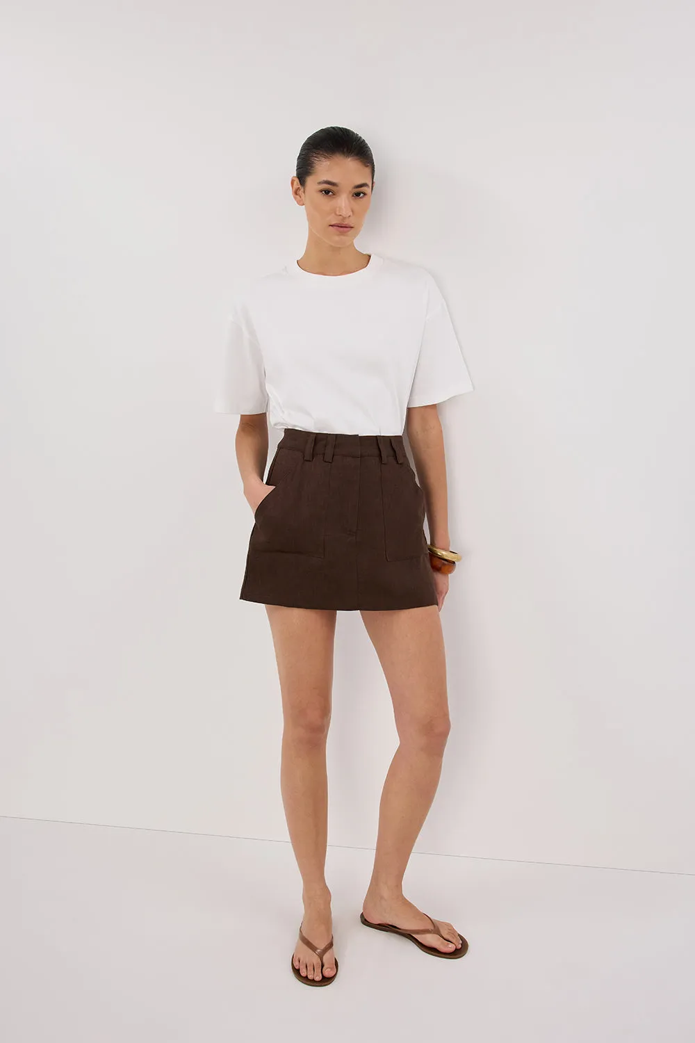 EVA BITTER CHOC LINEN SKORT