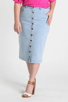 Evelyn Light Wash Faux Button Down Denim Skirt