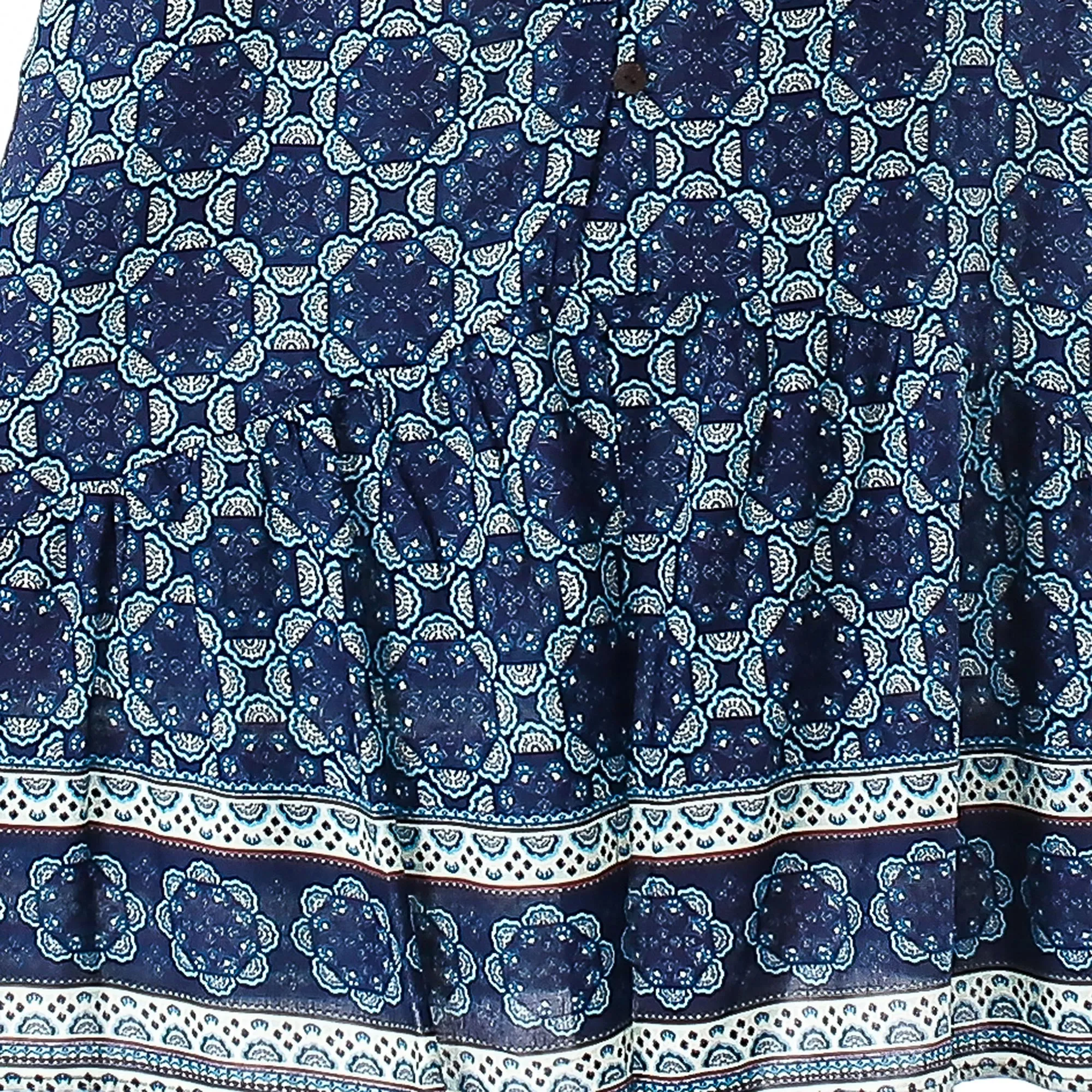 Fascinating Evening Floral Motif Rayon Skirt in Blue from Thailand