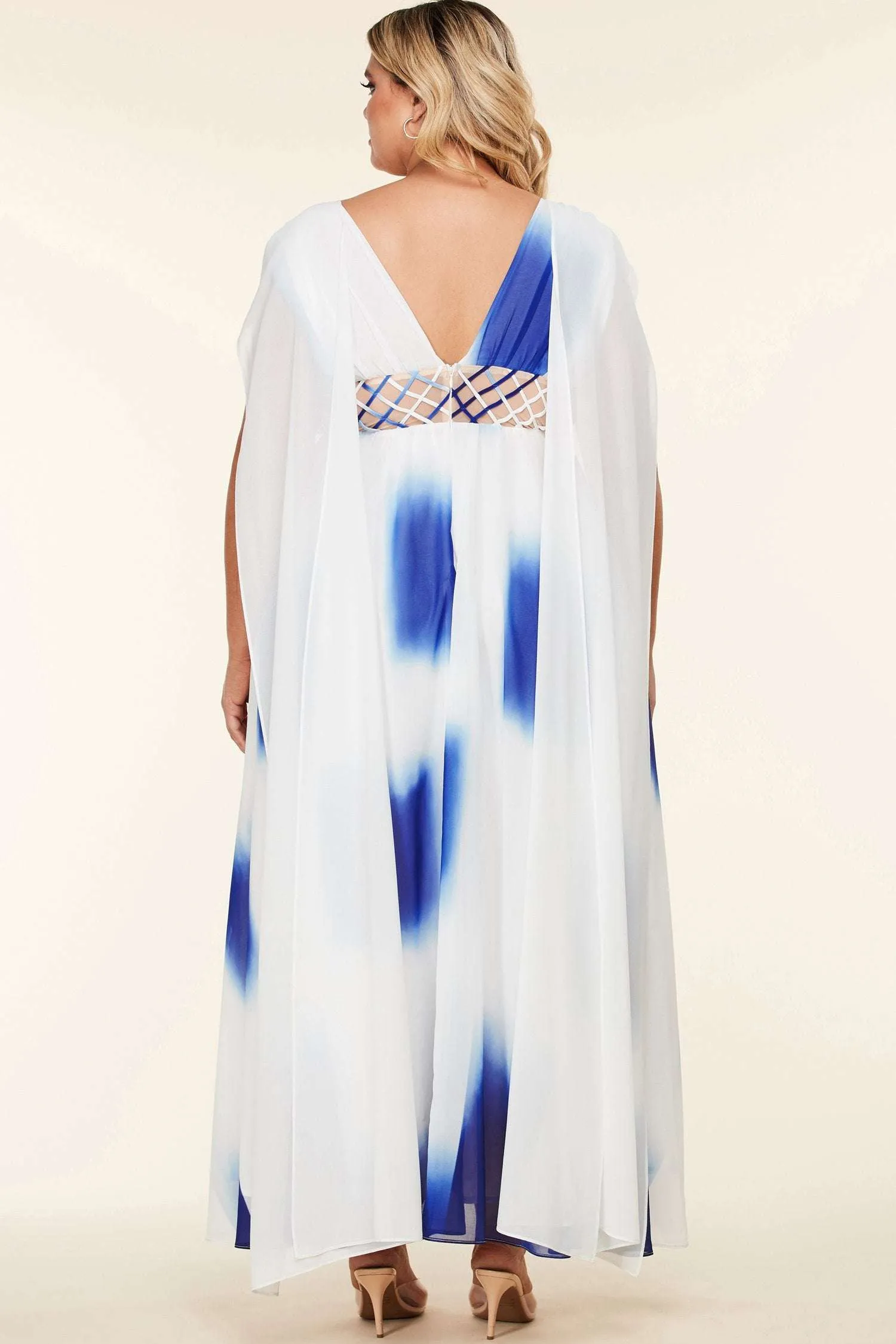 Fasheabe Chiffon Blue Tie-Dye Print Maxi Dress