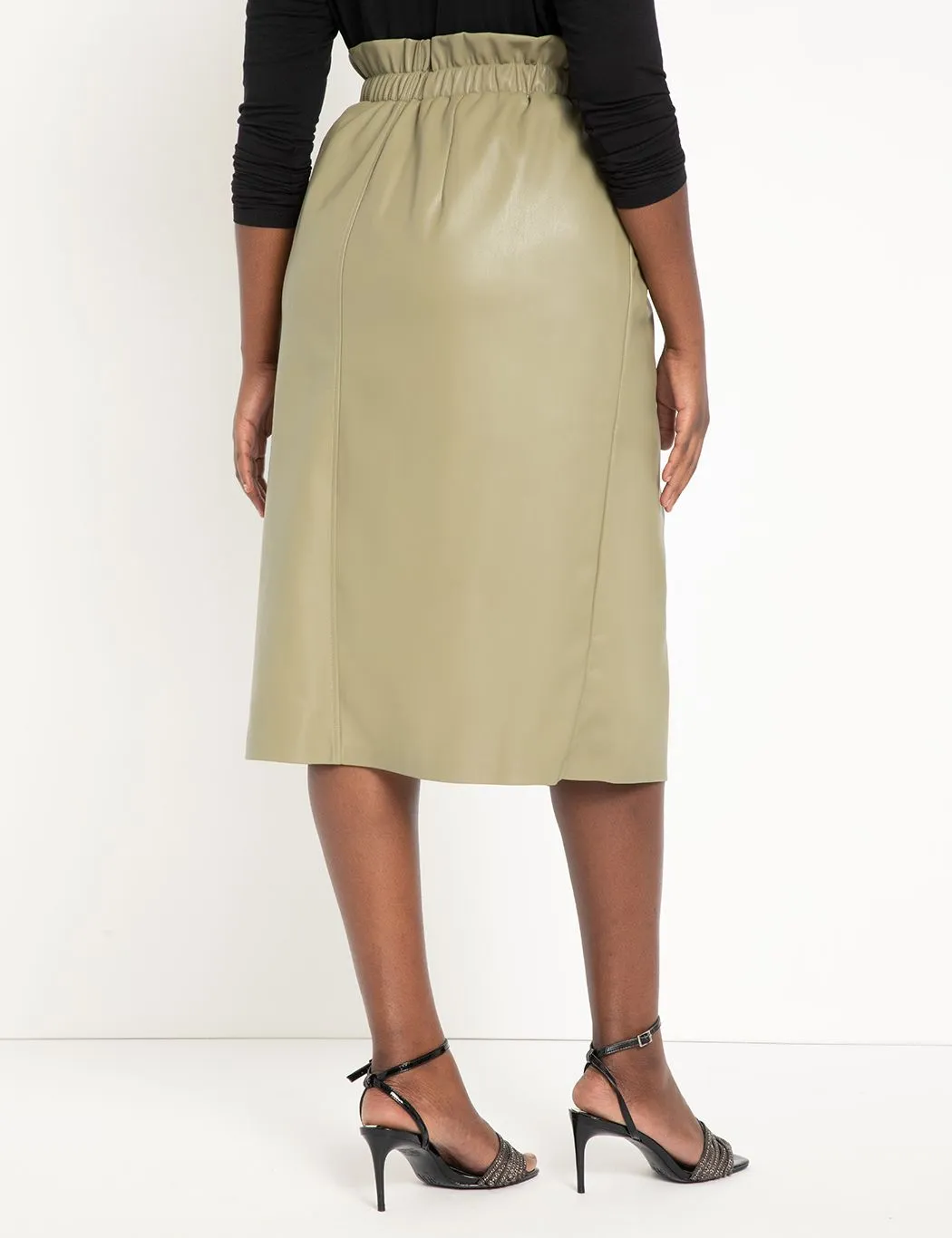 Faux Leather Snap Front Skirt in Sage