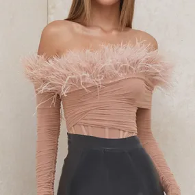 Feather Off Shoulder Bodysuit