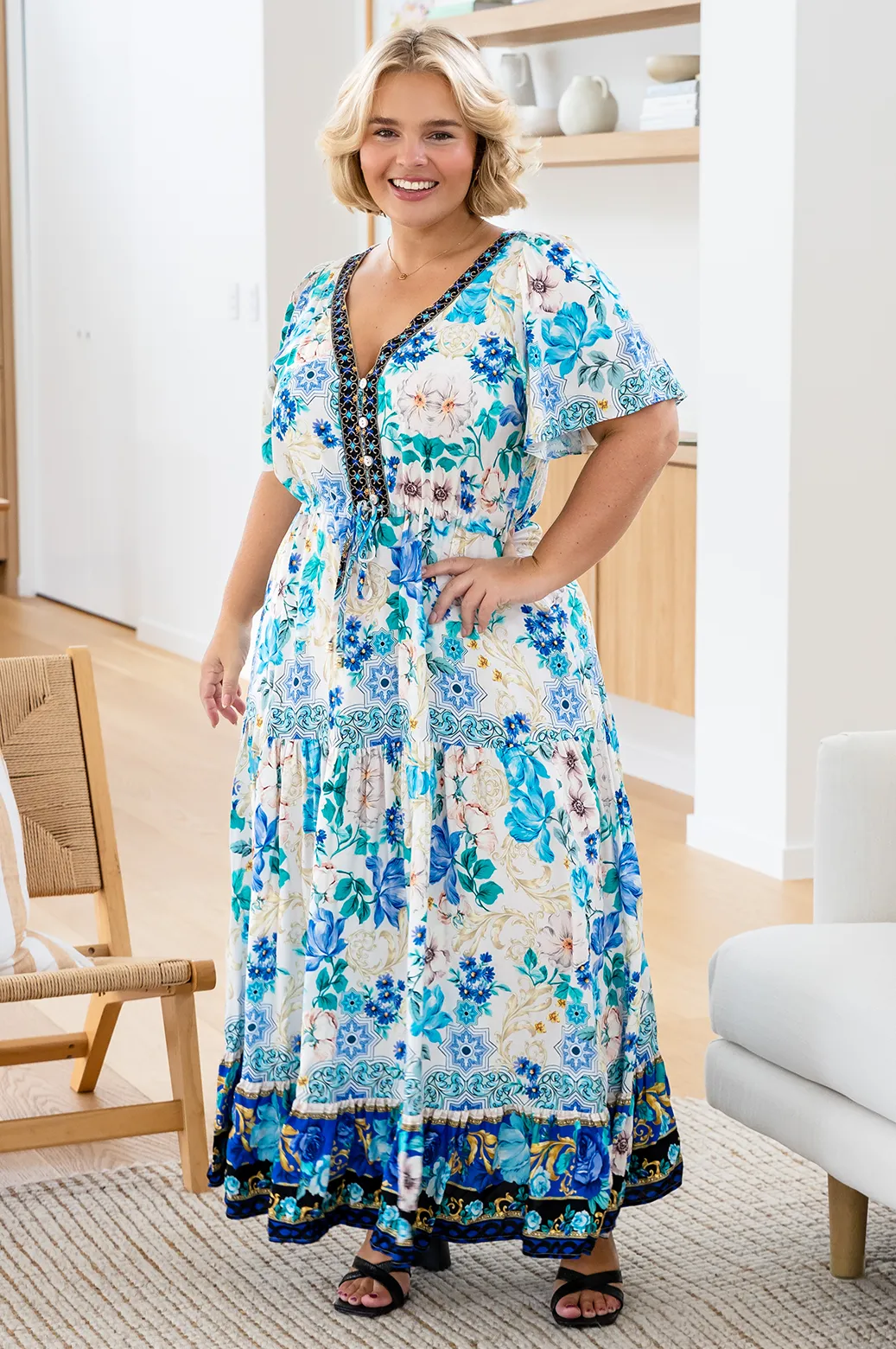 FINAL SALE | Joelle Maxi Dress Blue Bouquet Print