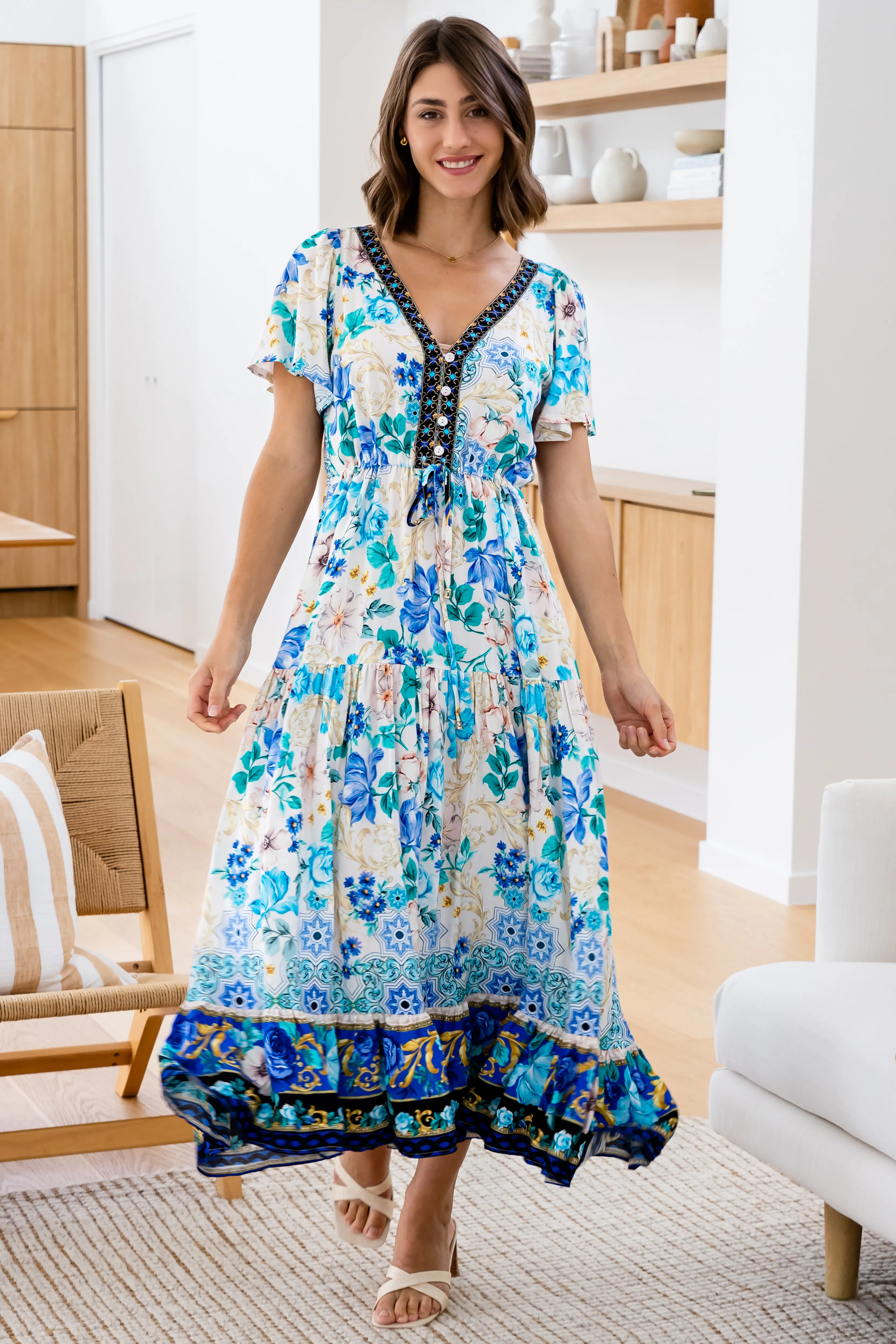 FINAL SALE | Joelle Maxi Dress Blue Bouquet Print