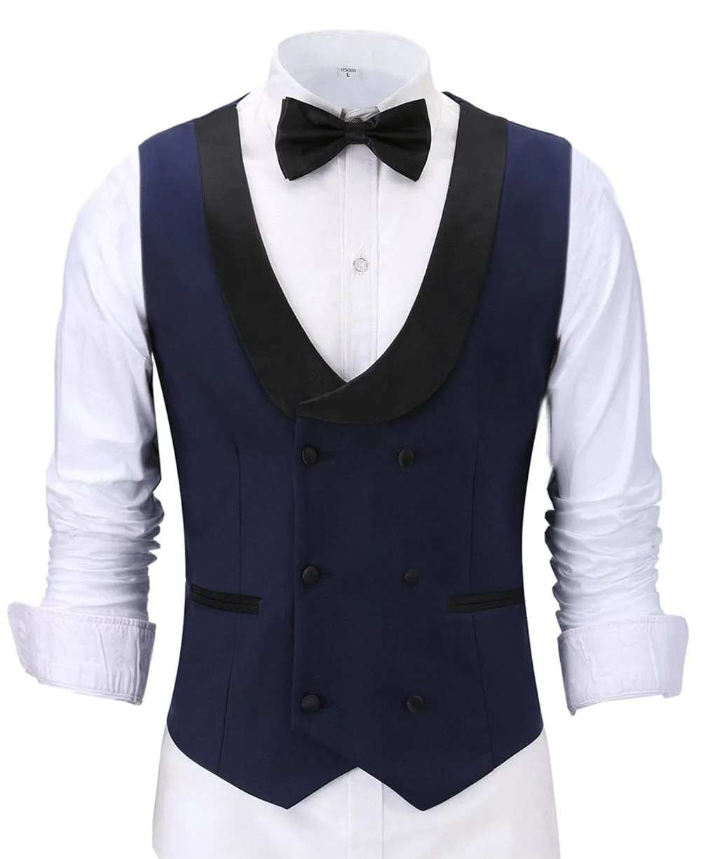 Flat Shawl Lapel Navy Waistcoat