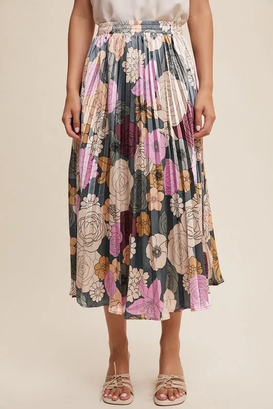 Floral Pleated Maxi Skirt