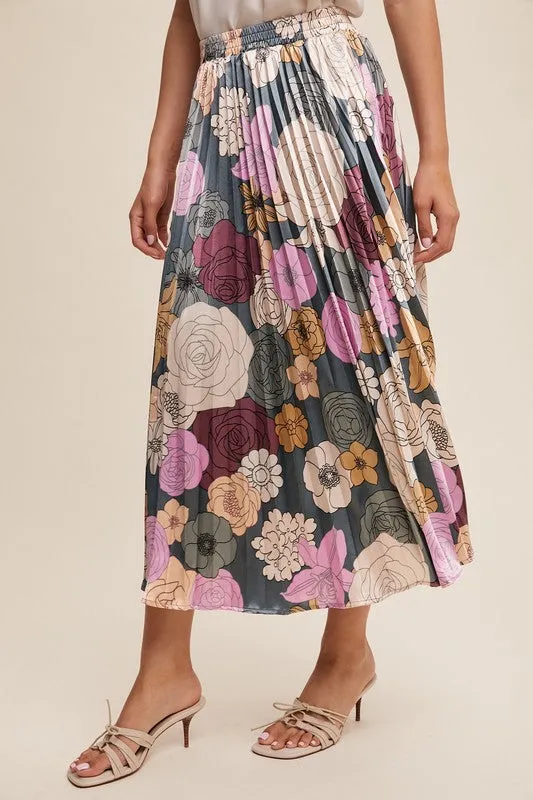 Floral Pleated Maxi Skirt