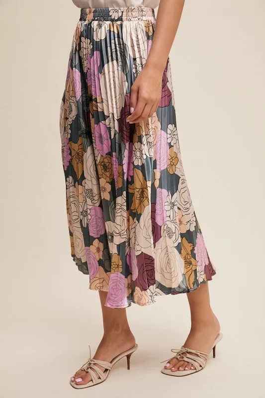 Floral Pleated Maxi Skirt