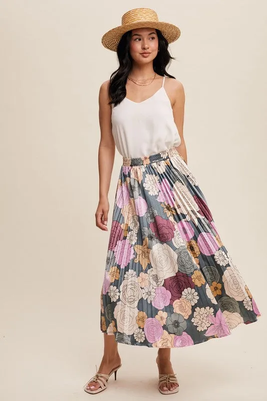 Floral Pleated Maxi Skirt