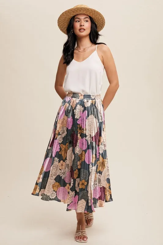 Floral Pleated Maxi Skirt