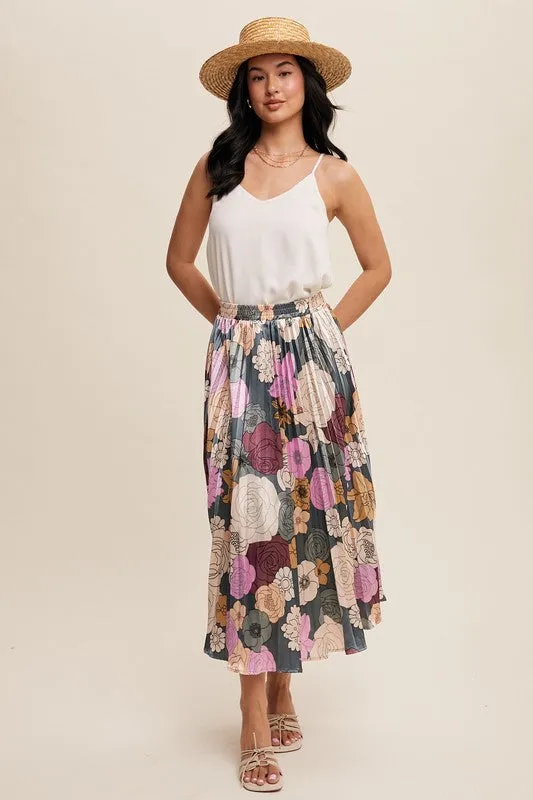 Floral Pleated Maxi Skirt