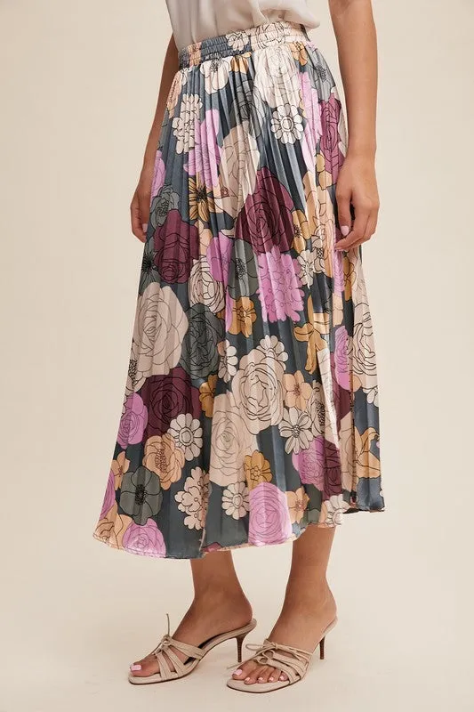 Floral Pleated Maxi Skirt