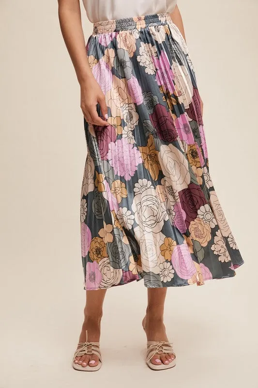 Floral Pleated Maxi Skirt