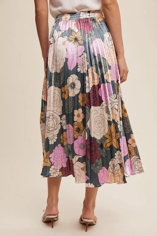 Floral Pleated Maxi Skirt