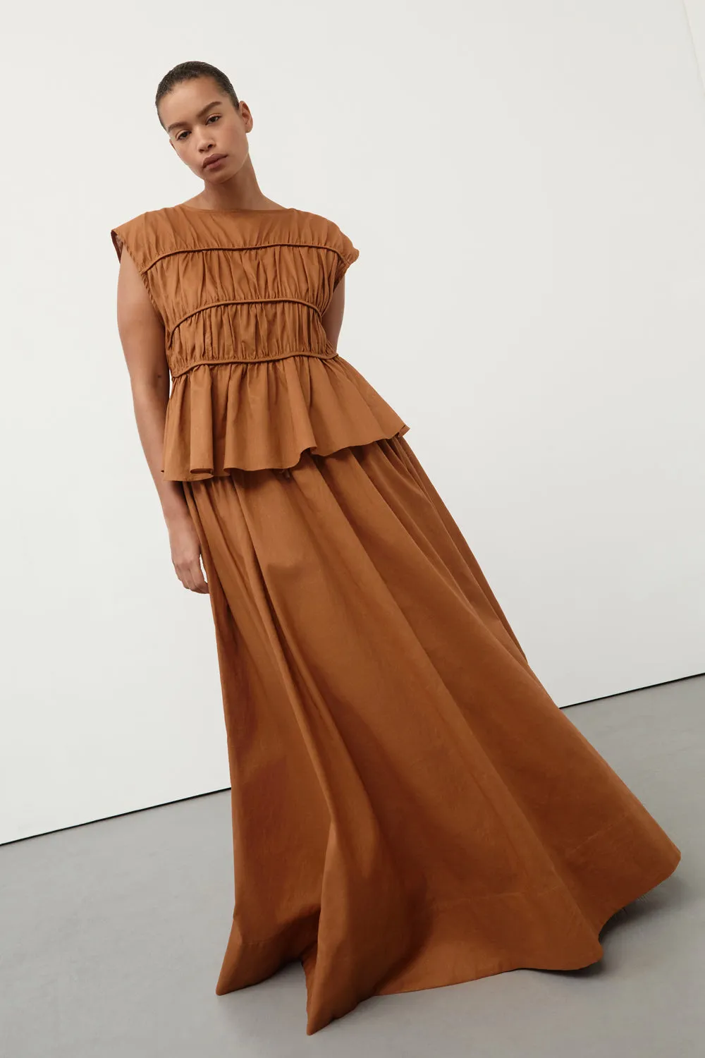 FLYNN RUST LINEN BLEND TIE MAXI SKIRT