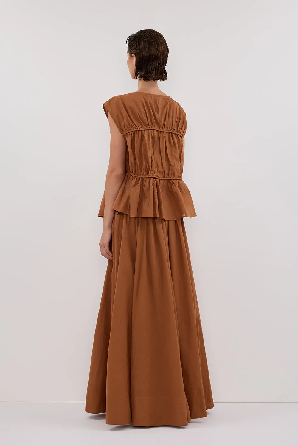 FLYNN RUST LINEN BLEND TIE MAXI SKIRT