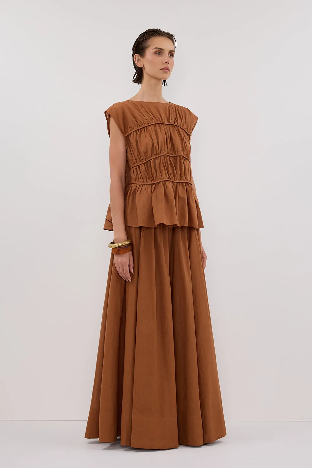 FLYNN RUST LINEN BLEND TIE MAXI SKIRT