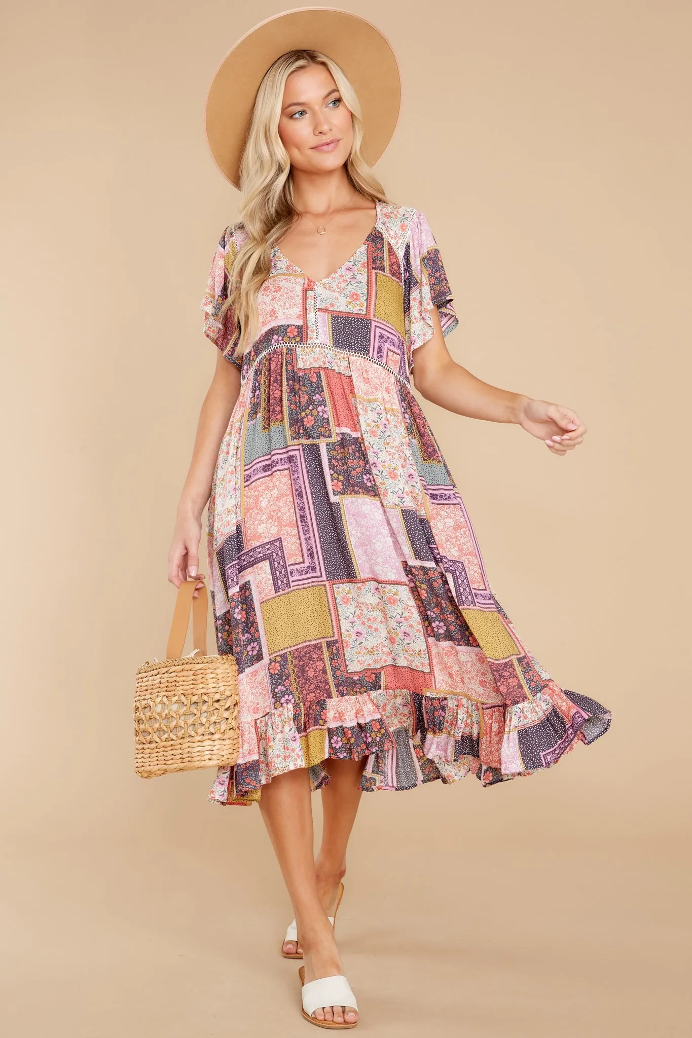 Full Of Wonder Pink Multi Print Midi Dress