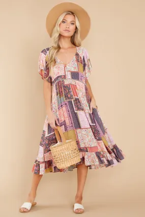 Full Of Wonder Pink Multi Print Midi Dress