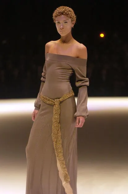 Gorgeous Fall 2004 Alexander McQueen  'Pantheon Ad Lecum' Runway Off Shoulder Knit Dress