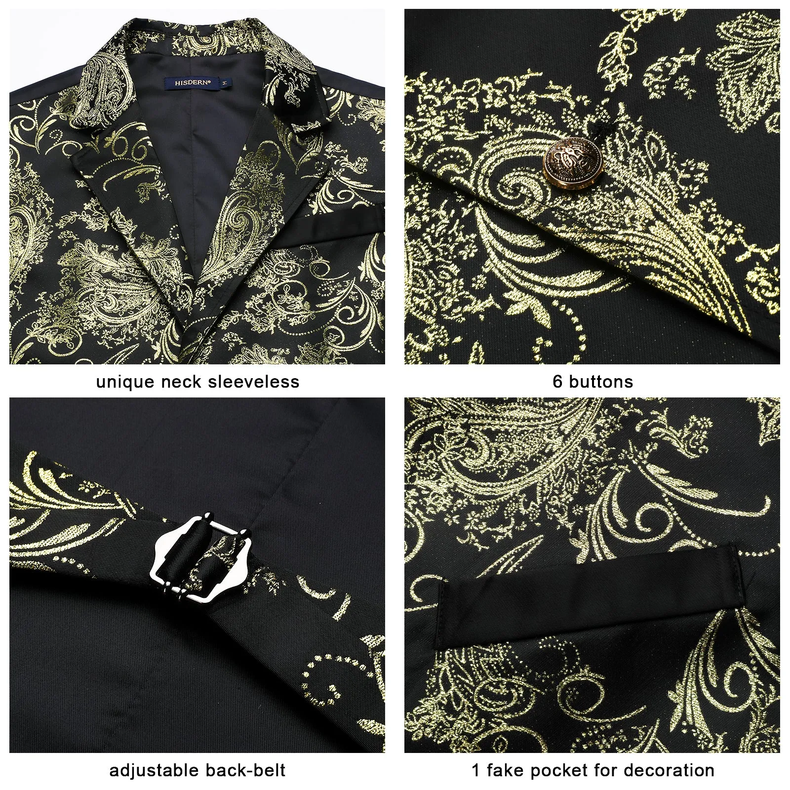 Gothic Lapel Party Vest for Men - BLACK/GOLD-1