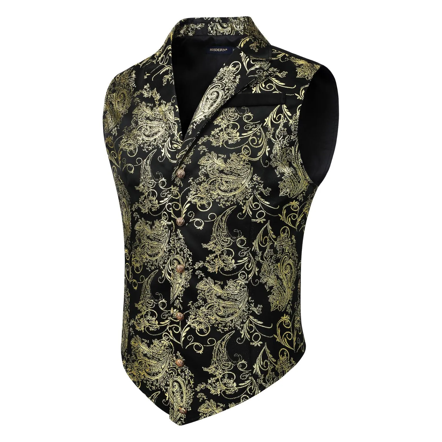 Gothic Lapel Party Vest for Men - BLACK/GOLD-1