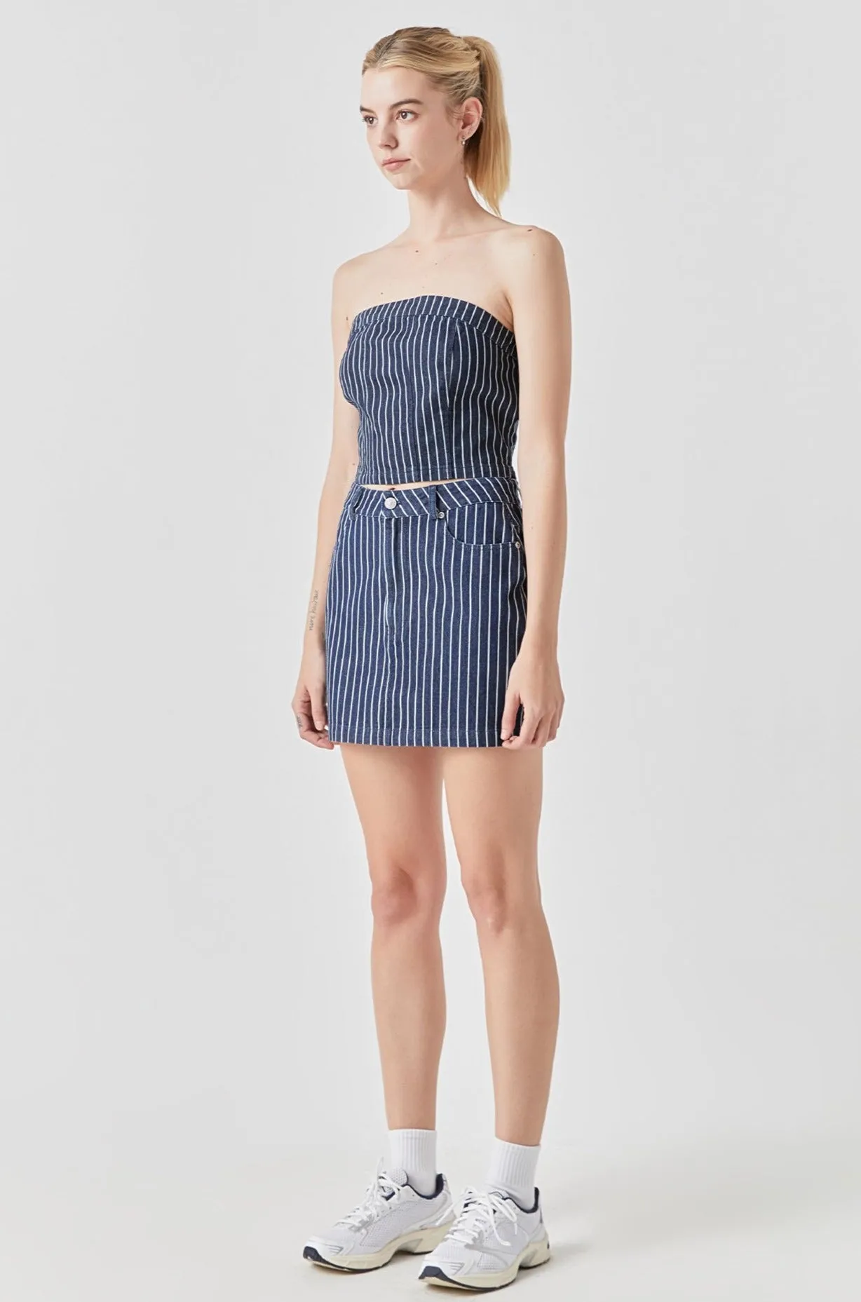 Grey Lab - Pin Striped Denim Mini Skirt