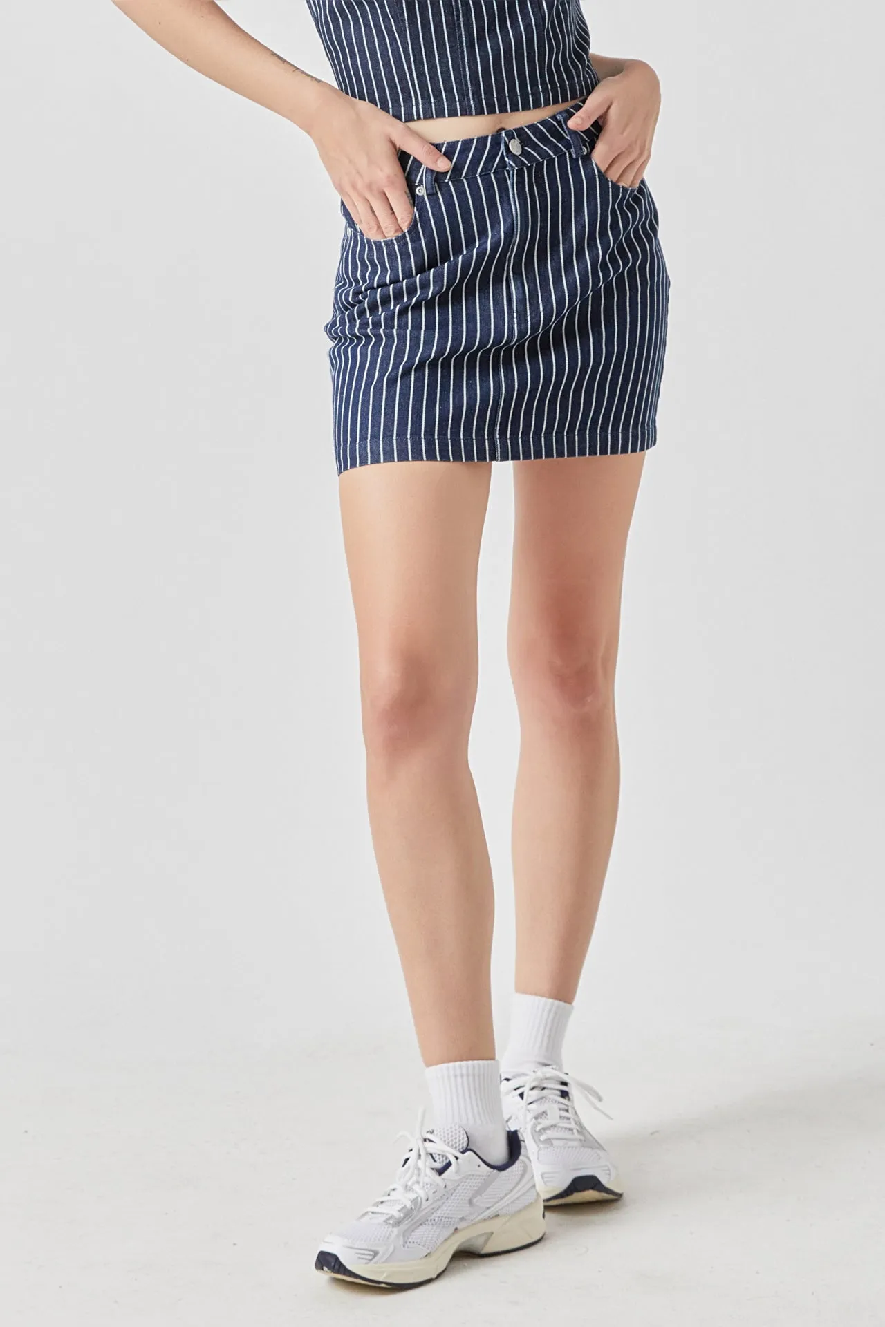 Grey Lab - Pin Striped Denim Mini Skirt