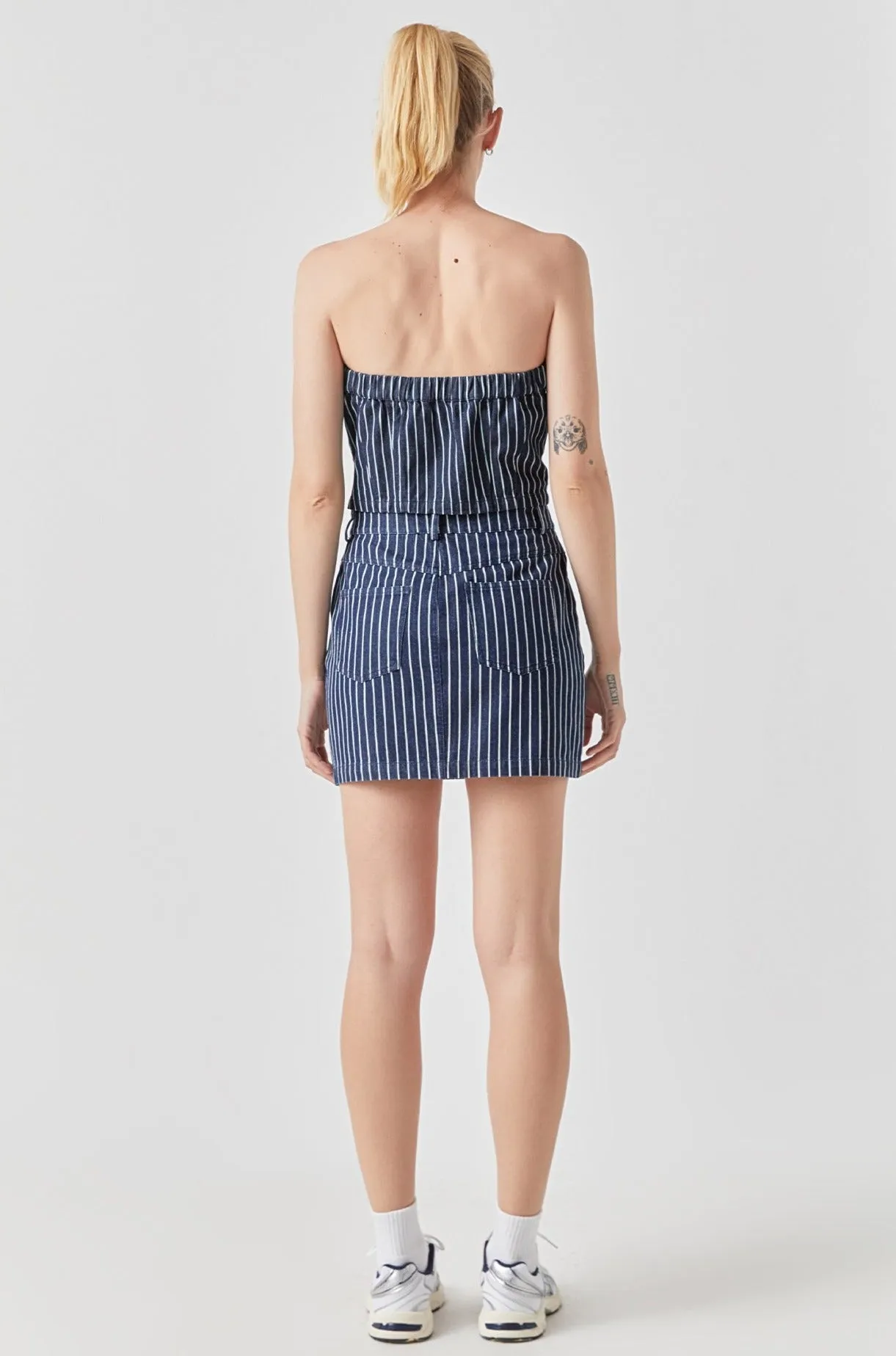 Grey Lab - Pin Striped Denim Mini Skirt