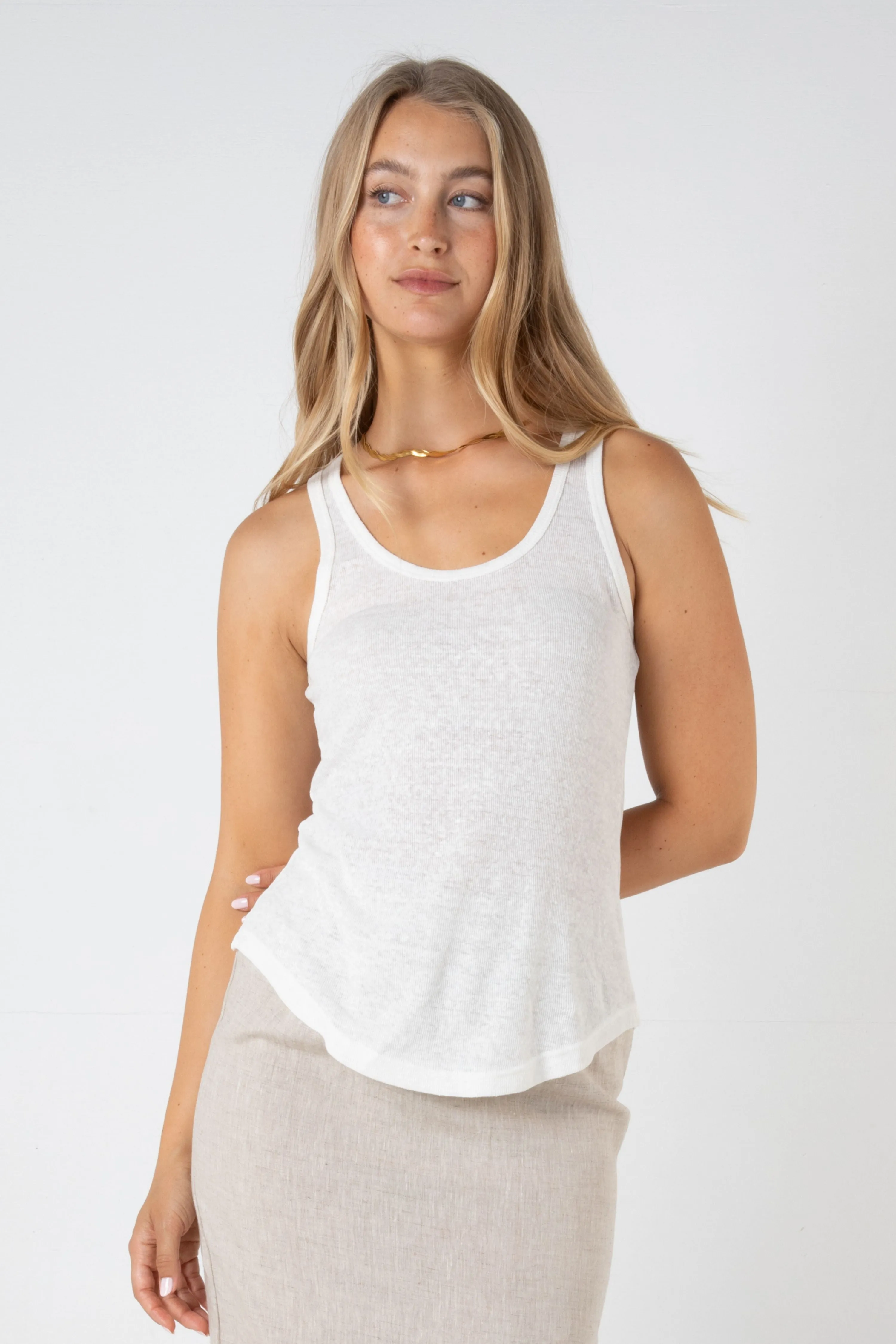 HARLOW LINEN SINGLET - WHITE