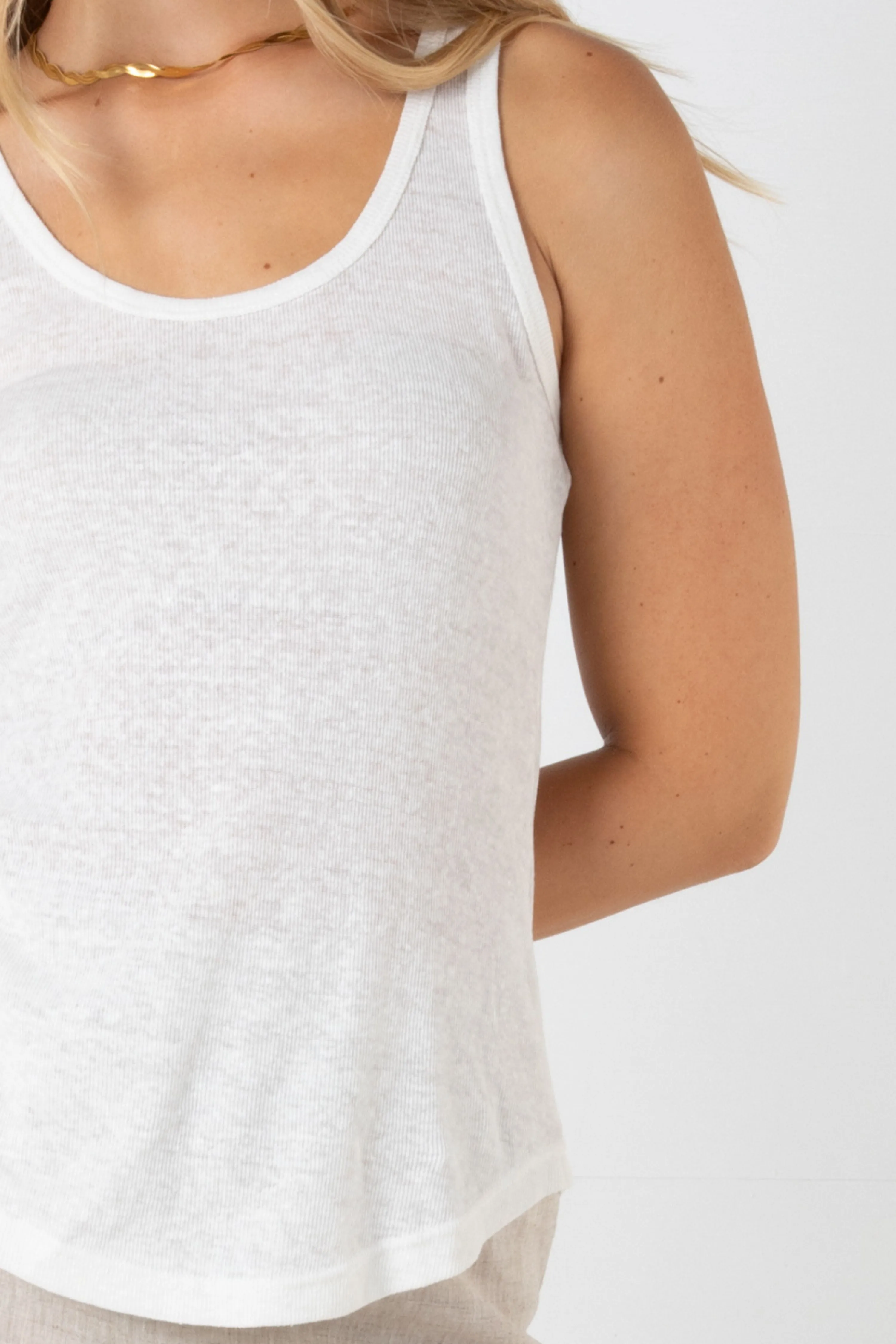 HARLOW LINEN SINGLET - WHITE