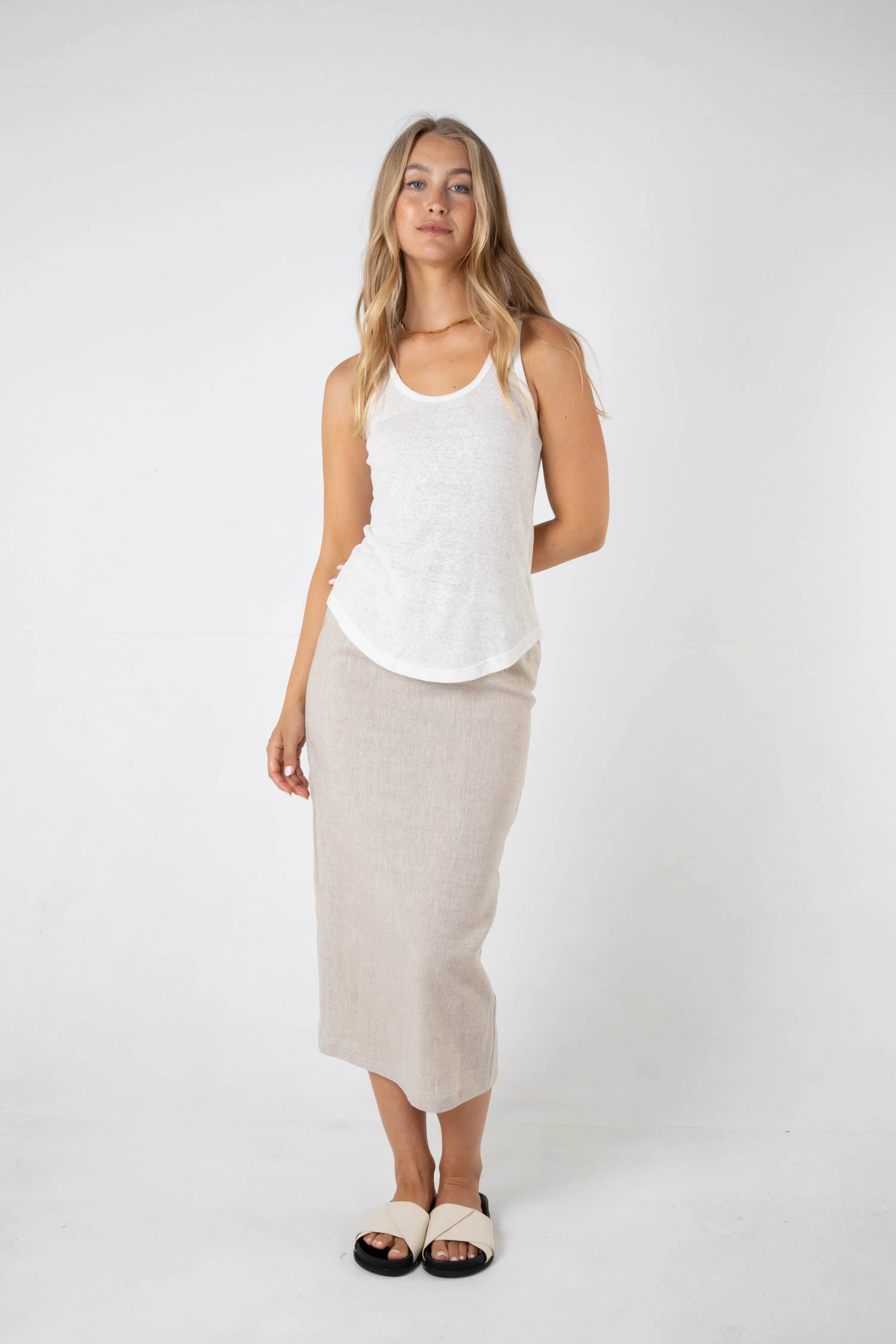 HARLOW LINEN SINGLET - WHITE