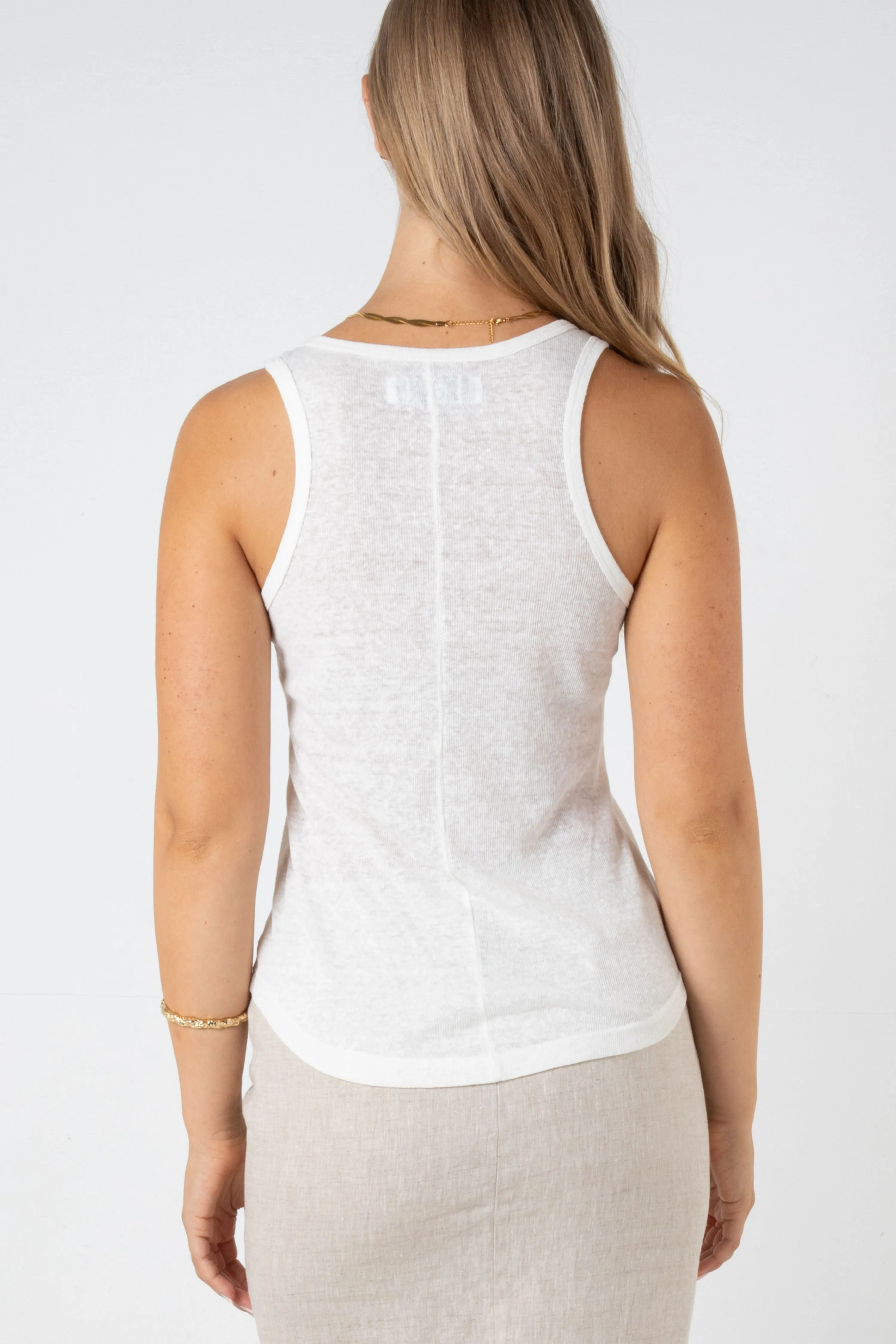 HARLOW LINEN SINGLET - WHITE