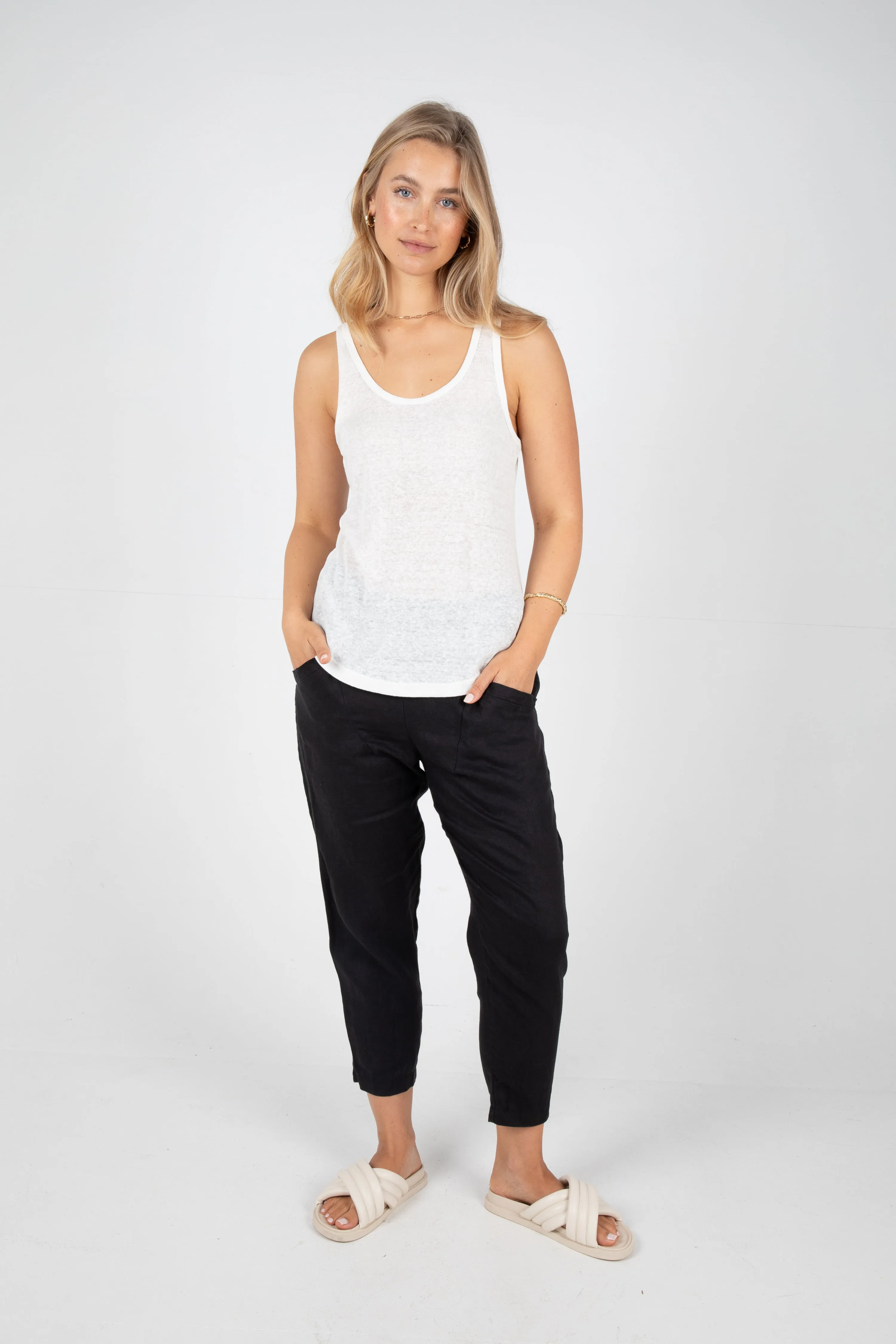 HARLOW LINEN SINGLET - WHITE