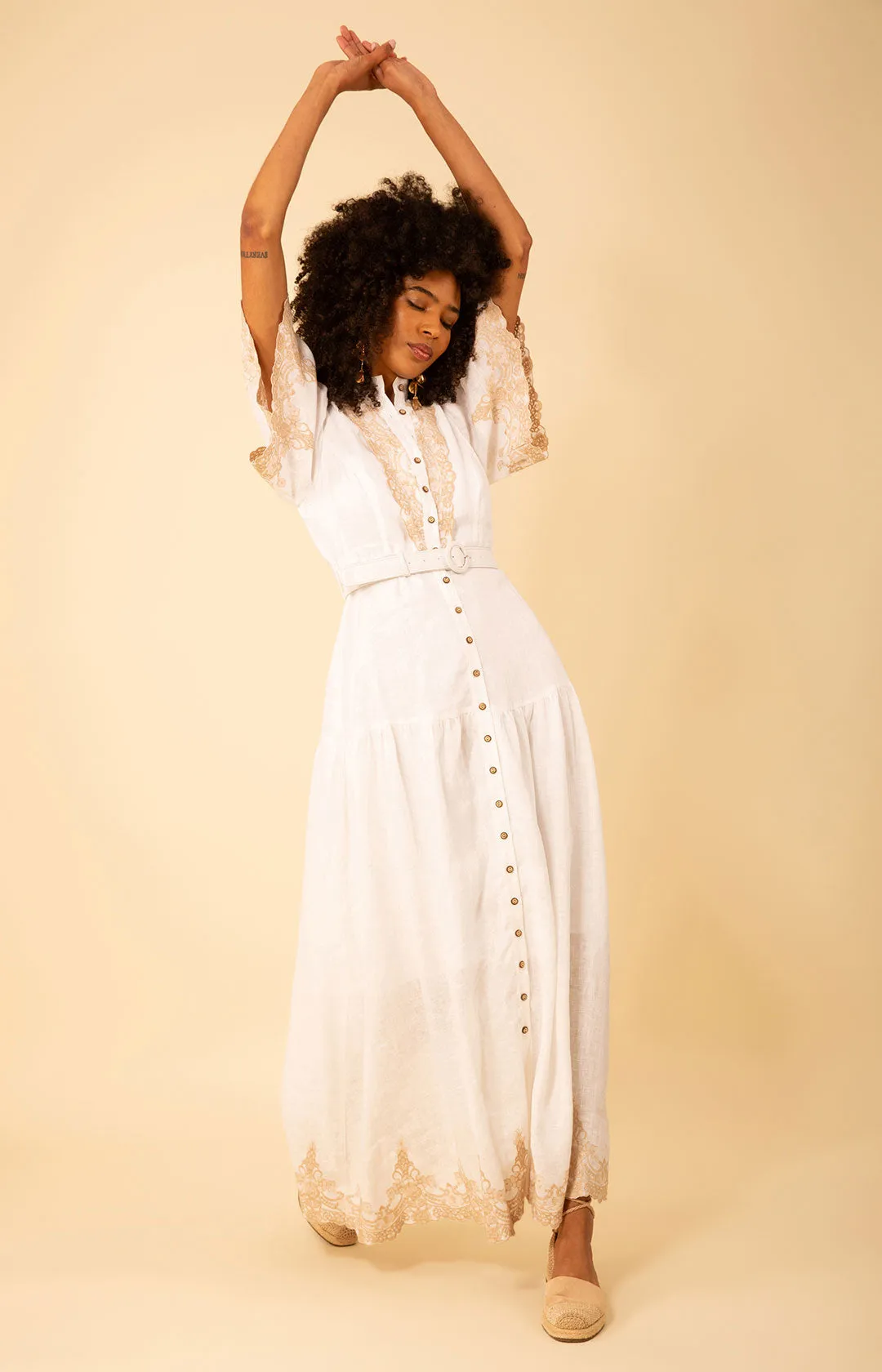 Haven Embroidered Linen Maxi Dress