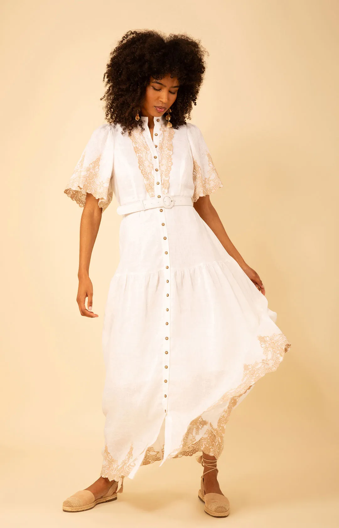 Haven Embroidered Linen Maxi Dress