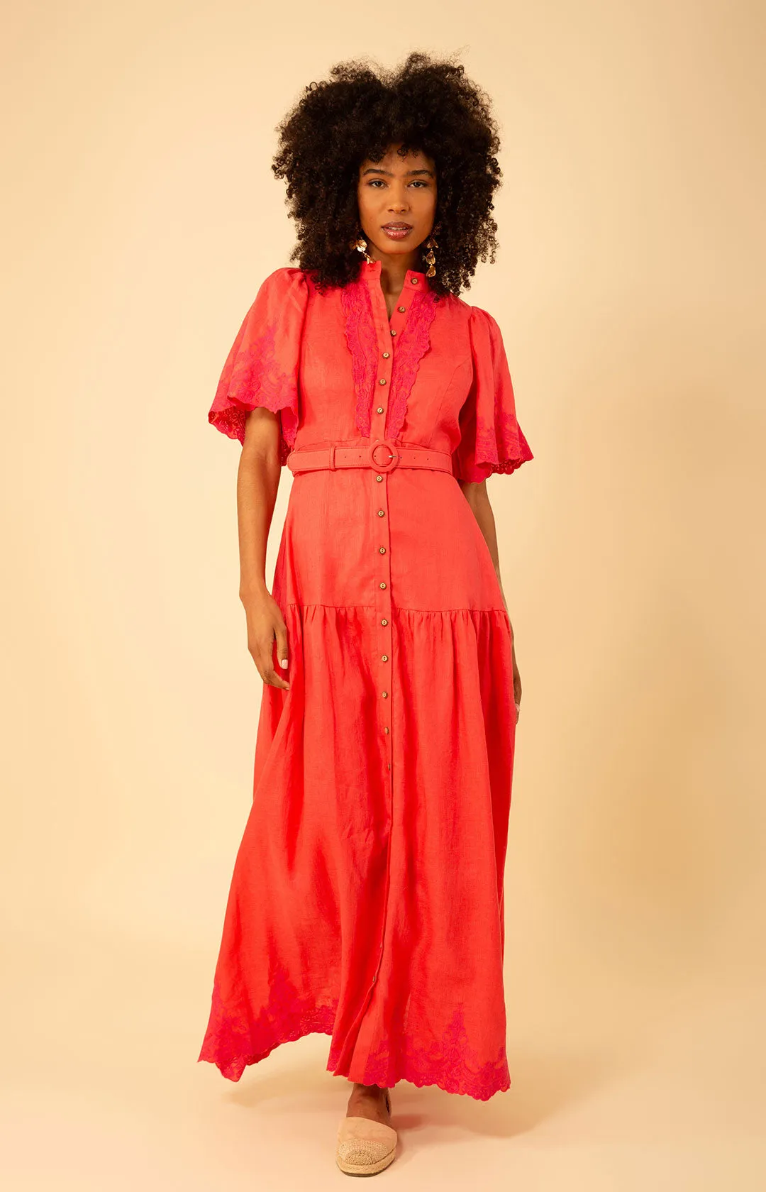 Haven Embroidered Linen Maxi Dress