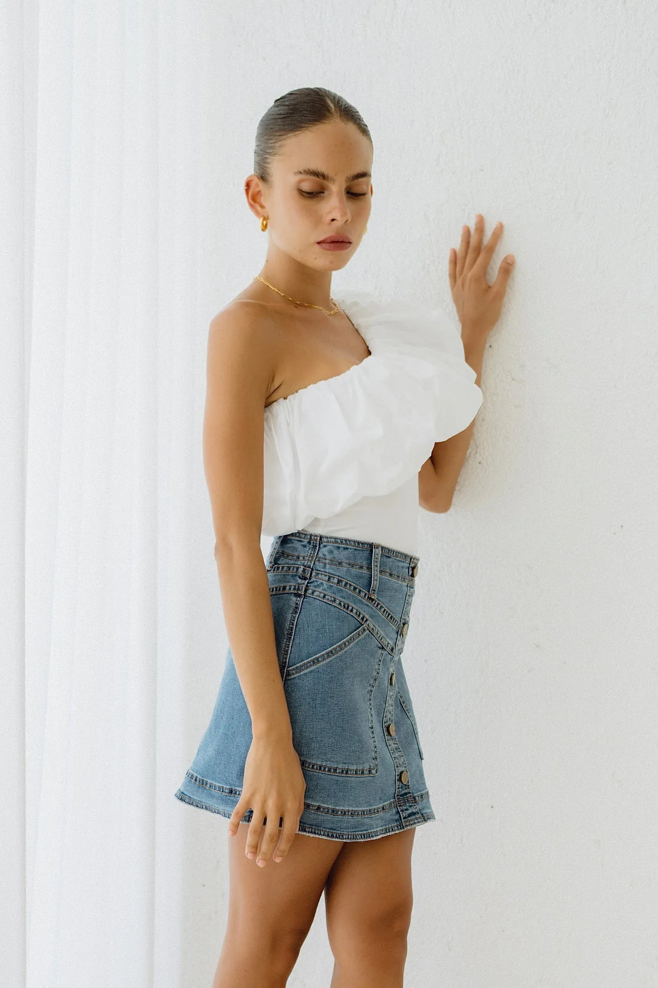 Hayden Blue Denim A-Line Mini Skirt