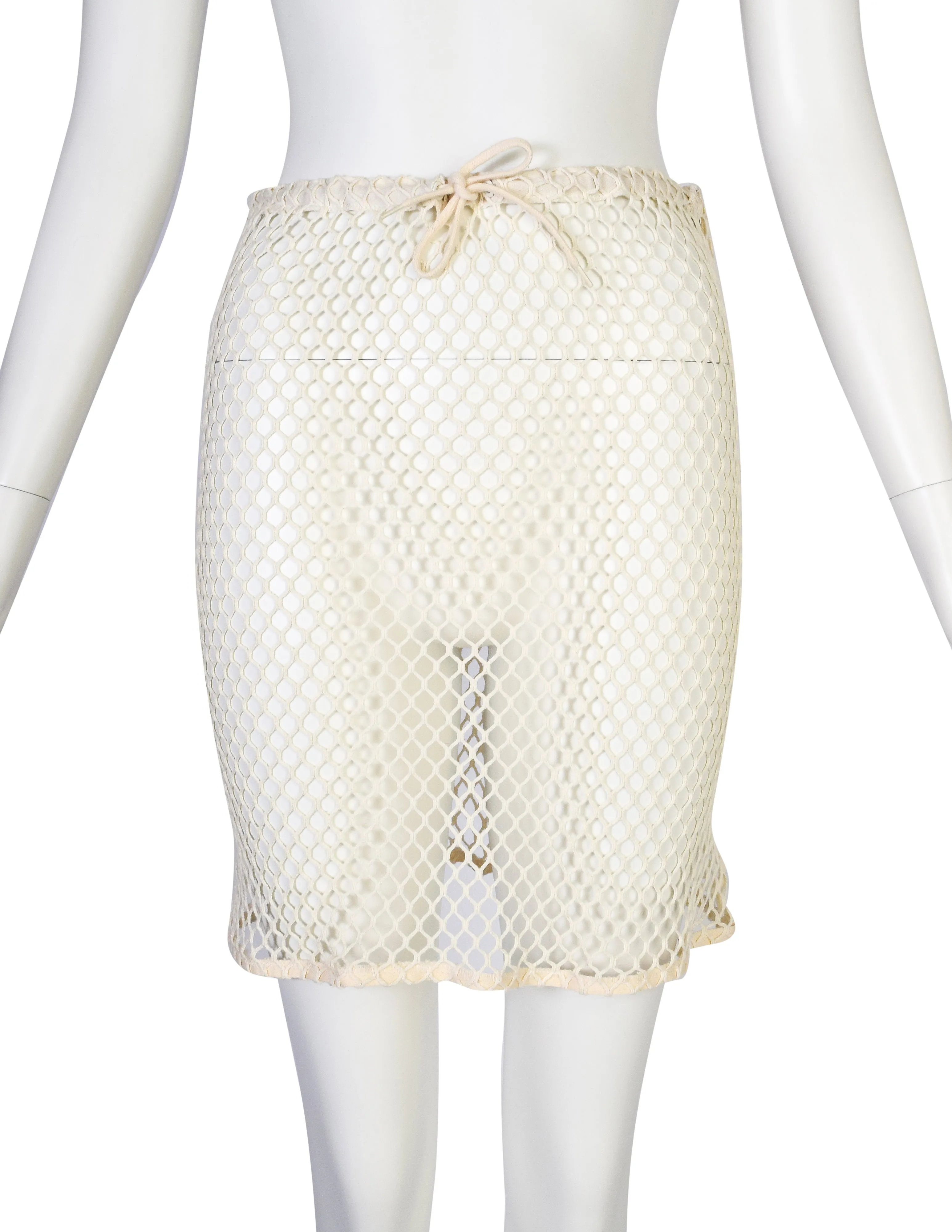 Helmut Lang Vintage 1998 Cream Cotton Fishnet Skirt