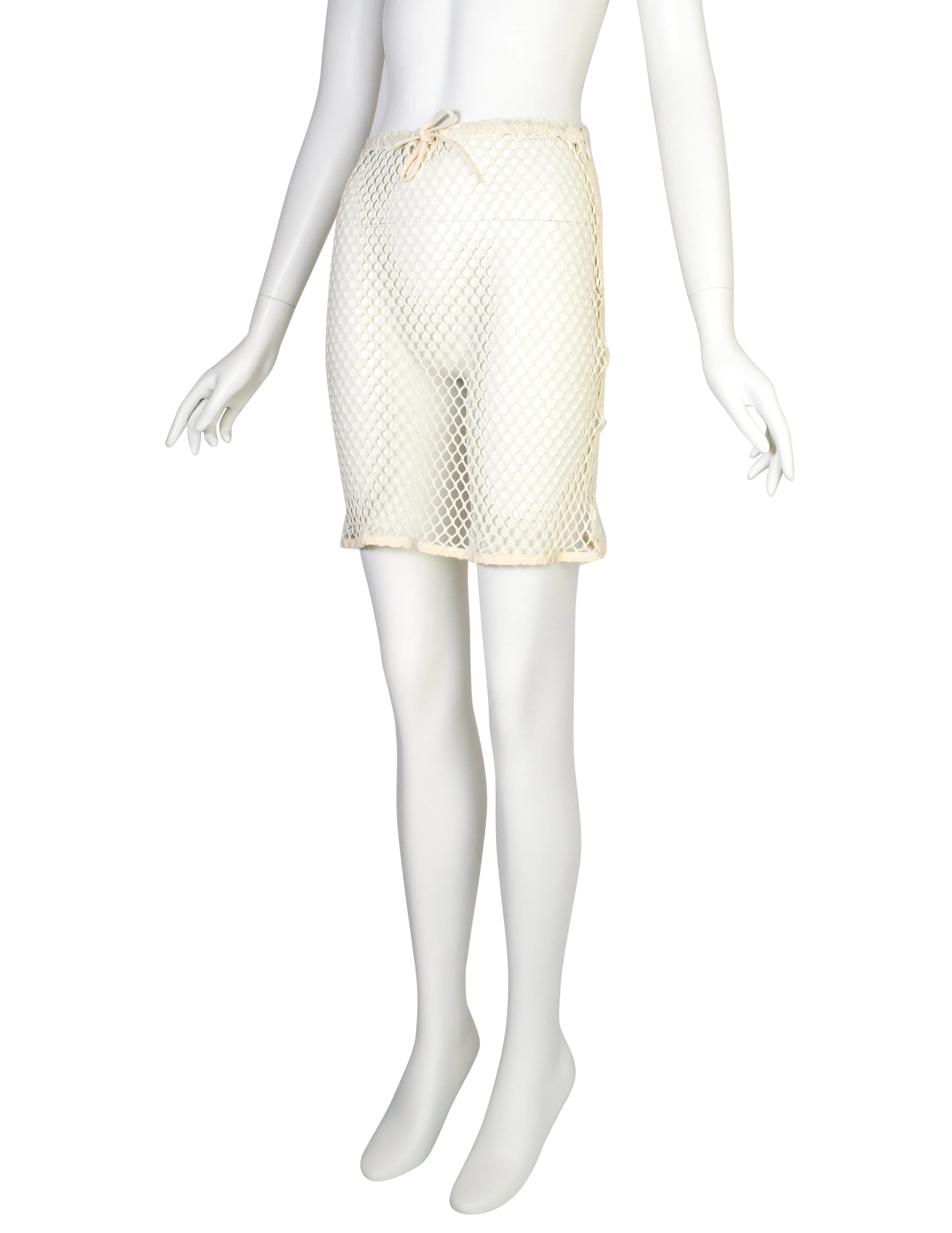 Helmut Lang Vintage 1998 Cream Cotton Fishnet Skirt