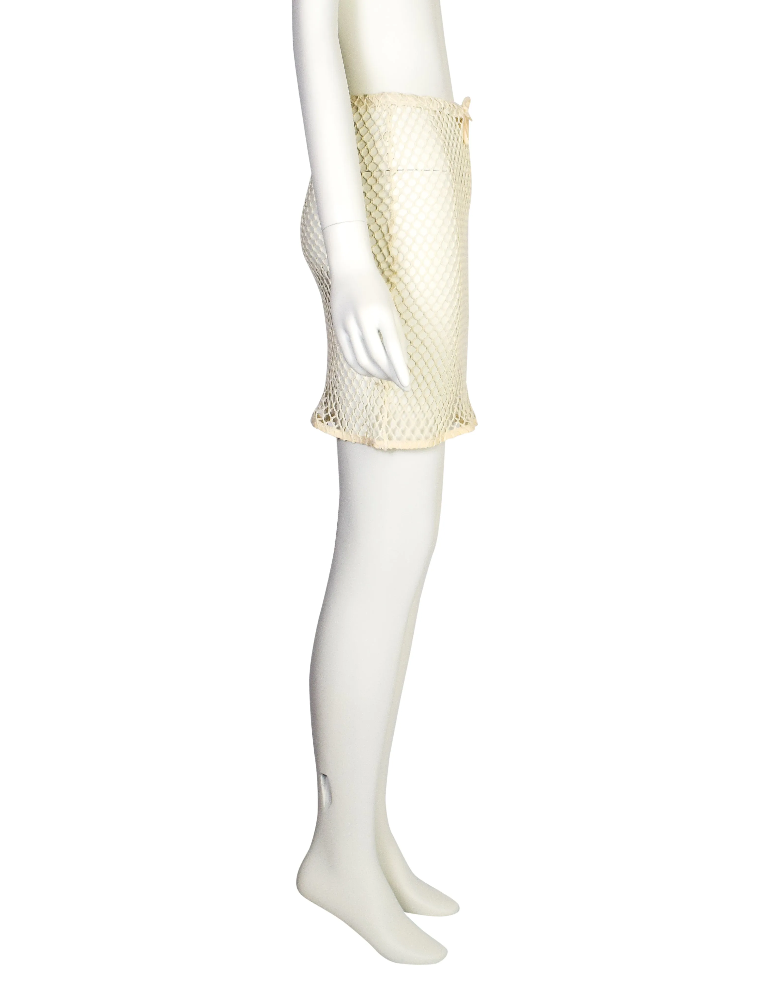 Helmut Lang Vintage 1998 Cream Cotton Fishnet Skirt