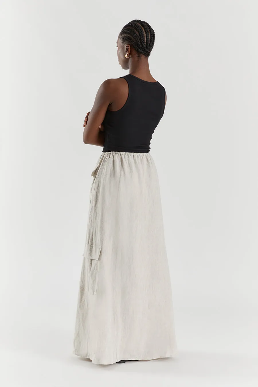 ISLA NATURAL LINEN CARGO MAXI SKIRT