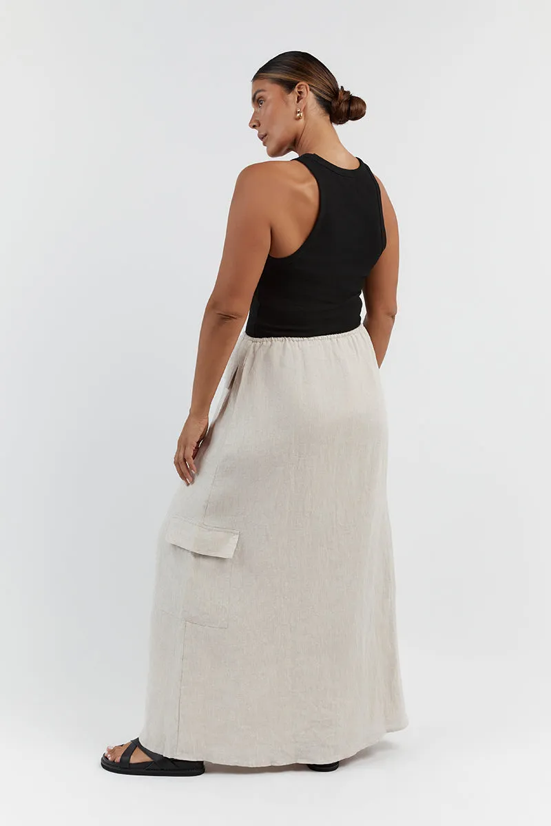 ISLA NATURAL LINEN CARGO MAXI SKIRT