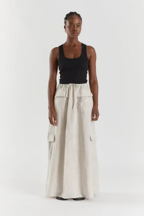 ISLA NATURAL LINEN CARGO MAXI SKIRT