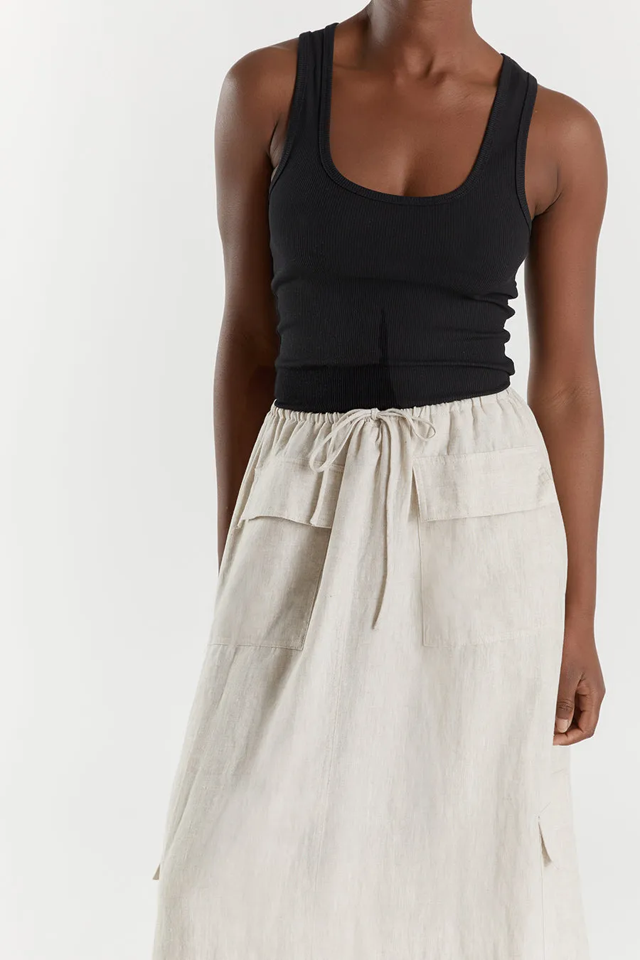 ISLA NATURAL LINEN CARGO MAXI SKIRT