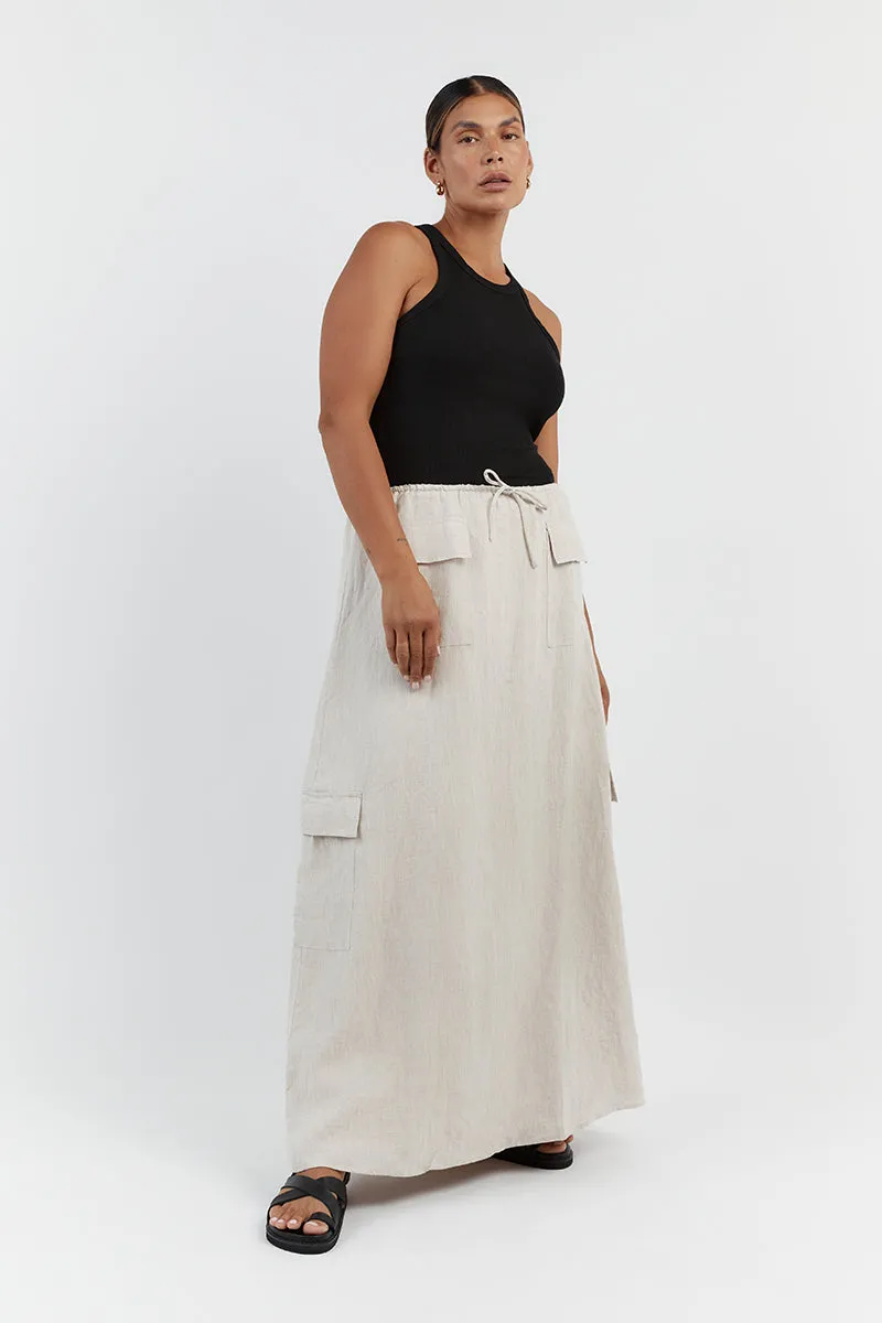 ISLA NATURAL LINEN CARGO MAXI SKIRT