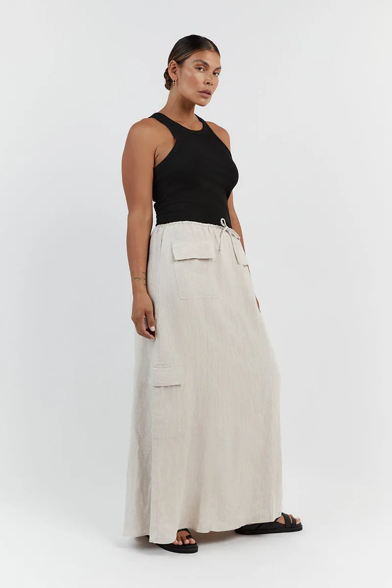 ISLA NATURAL LINEN CARGO MAXI SKIRT