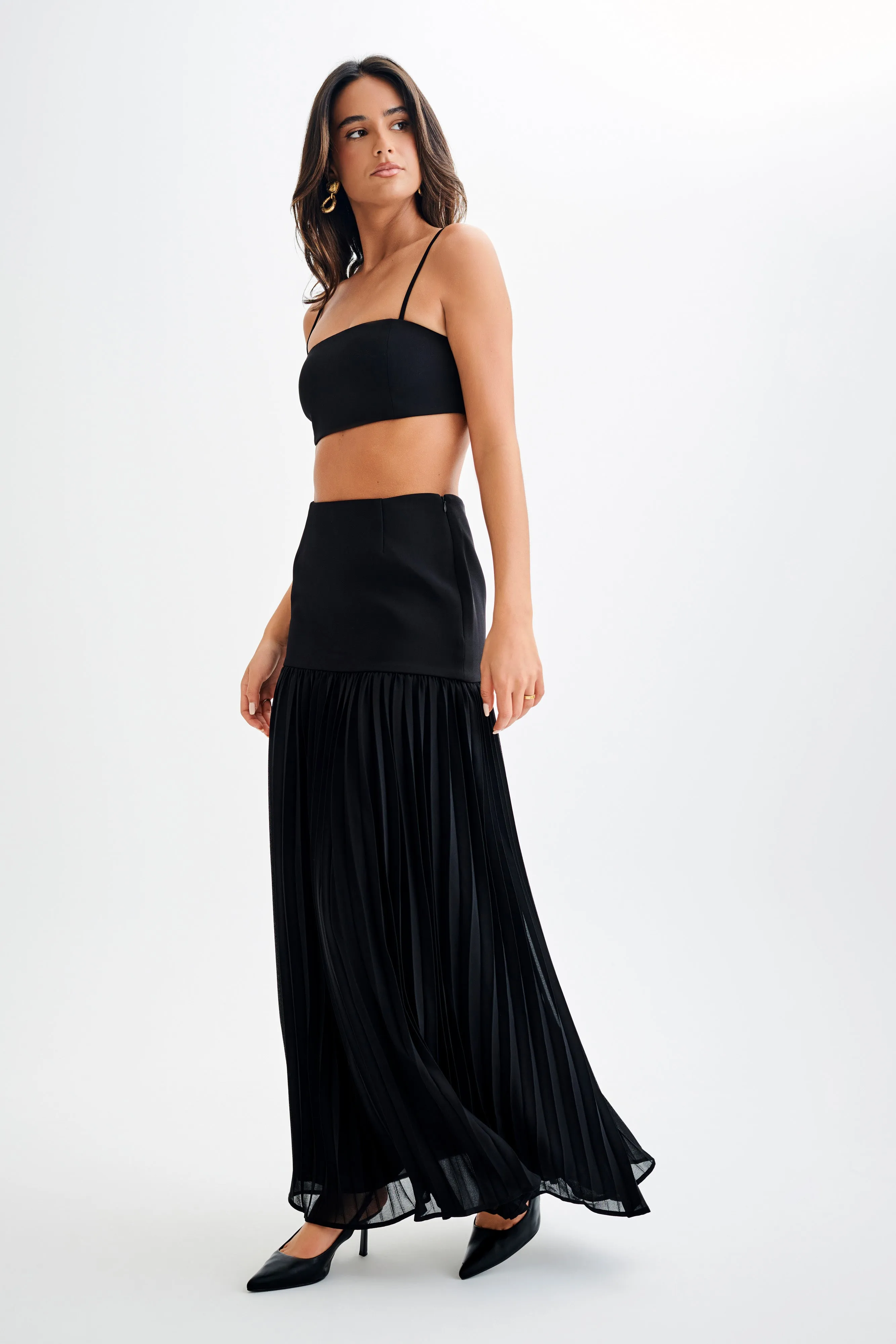 Jillian Pleated Maxi Skirt - Black