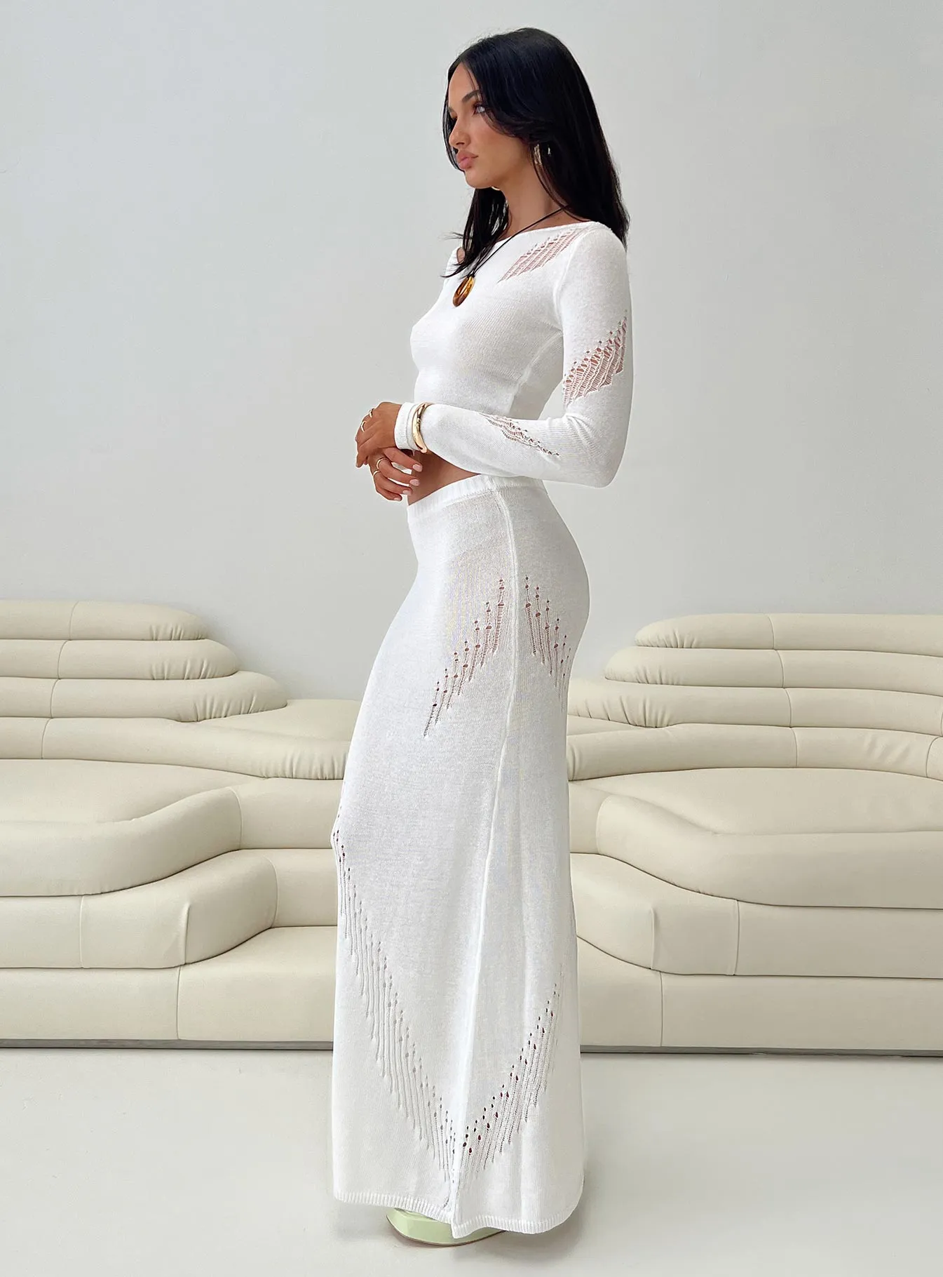 Josphine Sheer Maxi Skirt White